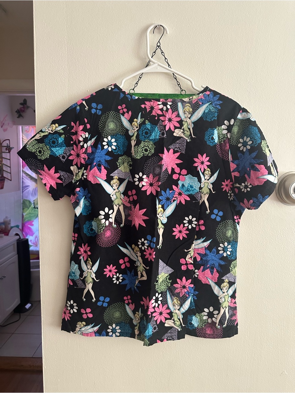 Disney Black Tinker Bell Floral Print Top - Pink, Blue, Green